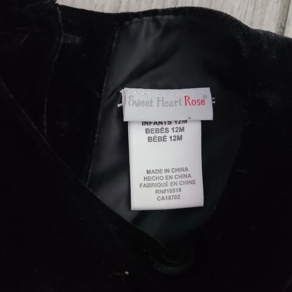 Sweet Heart Rose infant girls black and white formal velvet winter dress sz 12M - Picture 6 of 10